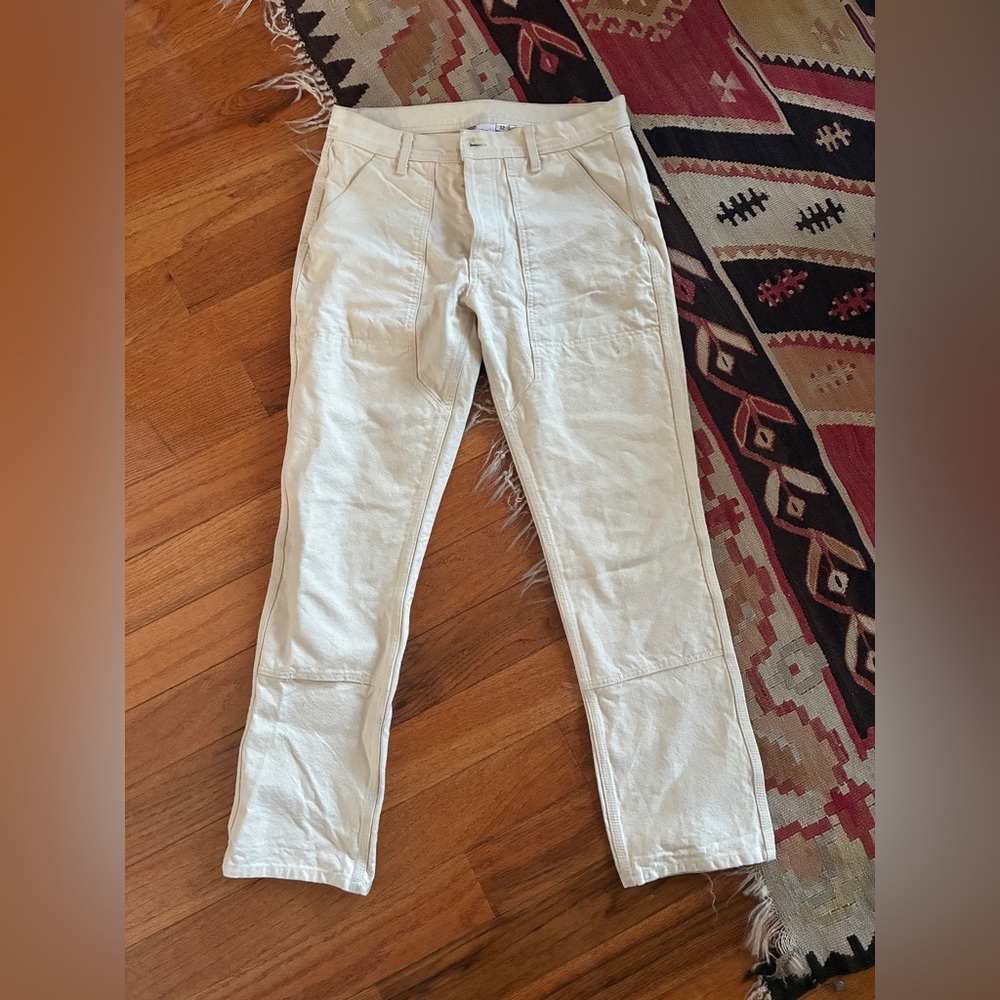 topo natural cream denim work pants
